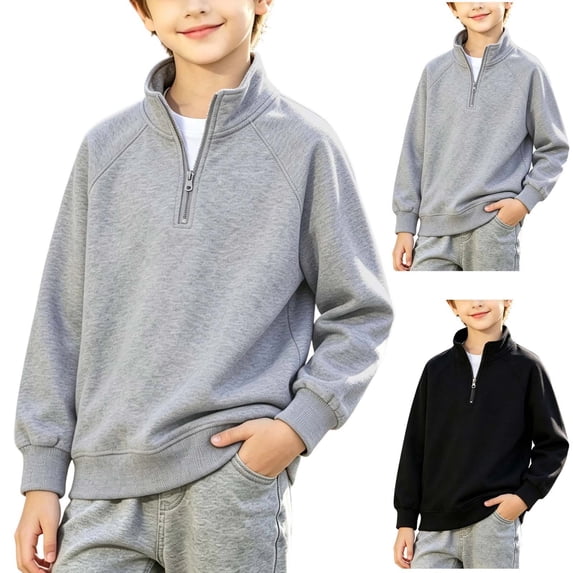 Qingpeng Boys Half Zip Pullover Top Mock Neck Raglan Sleeve Sweatshirt for Fall Winter Wear