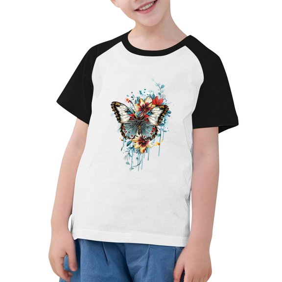 Qingpeng Butterfly T-Shirts for Girls Butterflys Flowers Print Shirts Insect Lover Casual Short Sleeved Tops