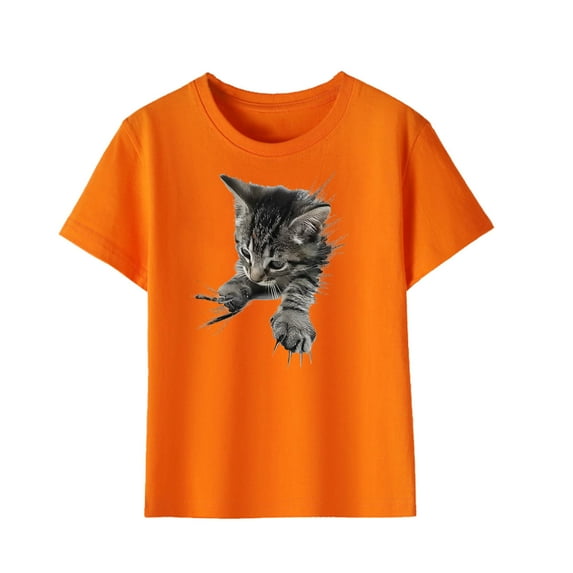 Qingpeng Cat Print Shirt for Boys Girls Comfortable T-Shirt for Toddler Lightweight Tees for Little Girls