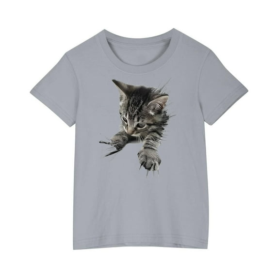 Qingpeng Cat Print Shirt for Boys Girls Comfortable T-Shirt for Toddler Lightweight Tees for Little Girls