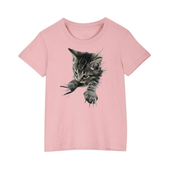 Qingpeng Cat Print Shirt for Boys Girls Comfortable T-Shirt for Toddler Lightweight Tees for Little Girls