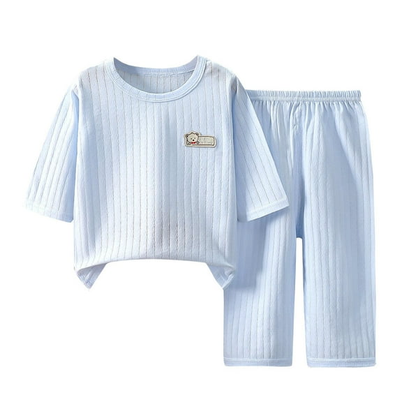 Qingpeng 2 Piece Pajamas Set for Kids 1-6 Years Cotton Solid Color Sleep Outfit