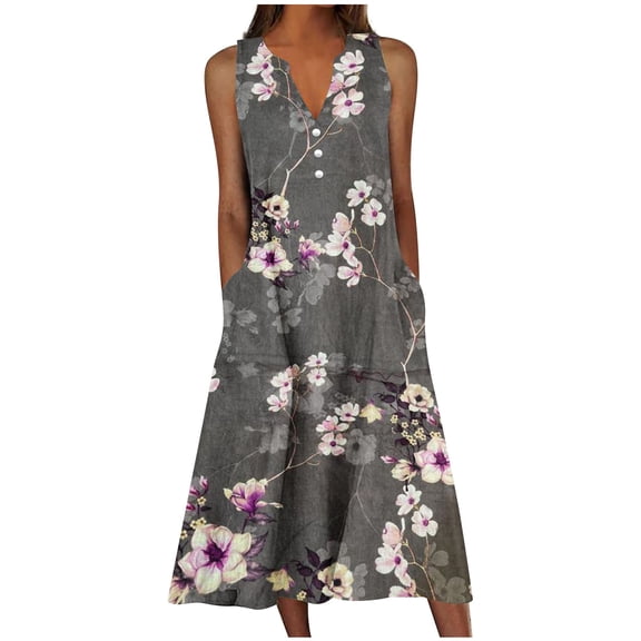 Qingpeng 2025 Women Summer V-Neck Casual Loose Long Maxi Beach Dress with Pockets