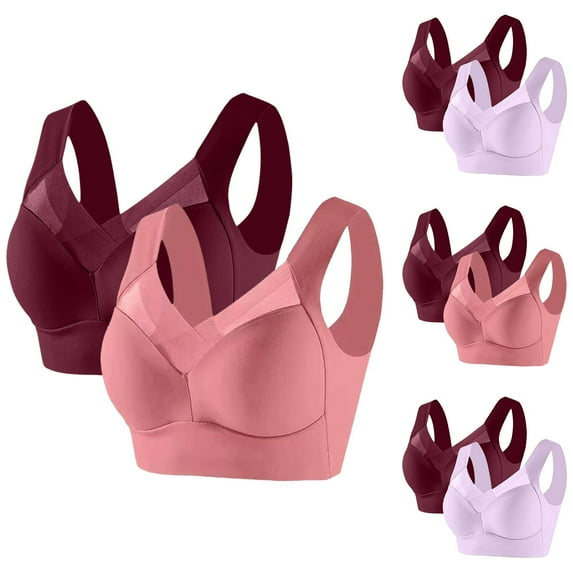 Qingpeng 2PC Wireless Bra for Women No Underwire Seamless Comfortable Breathable Sports Bras for Women High Impact Support Plus Size Workout Bra