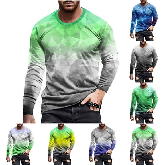 Qingpeng 3D Graphic Printing Pullover for Men Casual Long Sleeve Crewneck Shirts Plus Size Slim Fit Workout Tops Streetwear