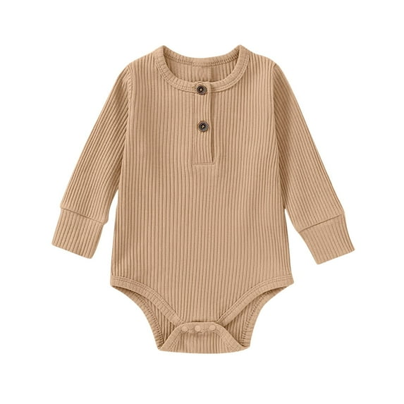 Qingpeng Cotton Bodysuit Long Sleeve Onesies for Boys Girls Infant Soft Solid Clothes 0-24 Months