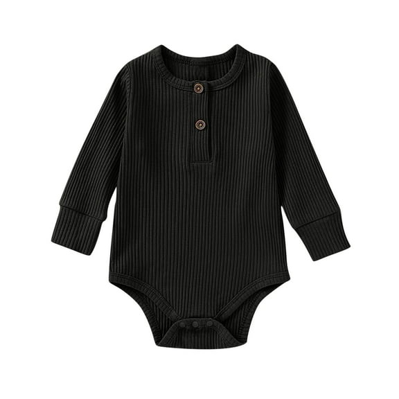 Qingpeng Cotton Bodysuit Long Sleeve Onesies for Boys Girls Infant Soft Solid Clothes 0-24 Months