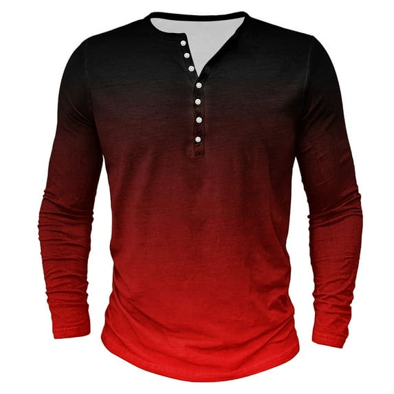 Qingpeng Basic Shirts for Men Casual Long Sleeve Button Down Collar Shirt Gradient Color Slim Fit T Shirt