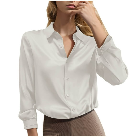 Qingpeng Blouses for Women Casual Long Sleeve Button Down Shirts Dressy Business Work Tunic Top