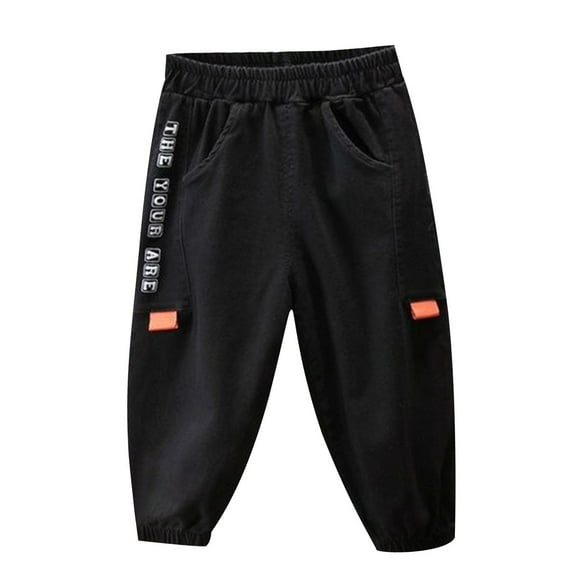 Qingpeng Boys Cargo Pants Elastic High Waist Joggers Kids Hiking Pants with Pockets 2-10Y