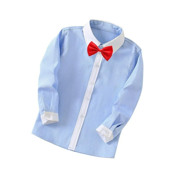 Qingpeng Boys Cotton Dress Shirts Boy Button Down Shirt Long Sleeve Removable Bow Tie Button Up White Formal Graduation