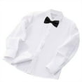 thumbnail image 1 of Qingpeng Boys' Cotton Long Sleeve Dress Shirts Solid Formal Uniform with Bow Tie, 1 of 3