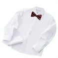 thumbnail image 1 of Qingpeng Boys' Cotton Long Sleeve Dress Shirts Solid Formal Uniform with Bow Tie, 1 of 3