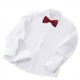 thumbnail image 1 of Qingpeng Boys' Cotton Long Sleeve Dress Shirts Solid Formal Uniform with Bow Tie, 1 of 3