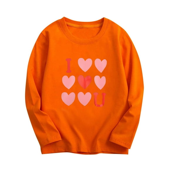 Qingpeng Boys Girls Valentine Day T Shirts Crewneck Long Sleeve Heart Print Tops for Kids 3-10T