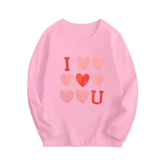 Qingpeng Boys Girls Valentine Day T Shirts Crewneck Long Sleeve Heart Print Tops for Kids 3-10T