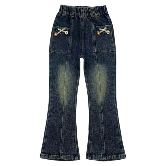 Qingpeng Casual Flare Denim Pants for Kids Boys Girls Elastic High Waist Bell Bottom Jeans with Pockets