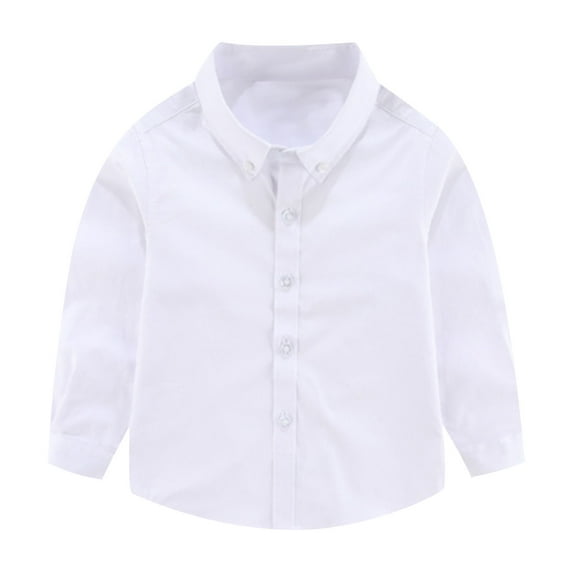 Qingpeng Cotton Button-Down Shirt for Kids Boys Regular and Formal Solid Lapel Shirt with Bow Tie