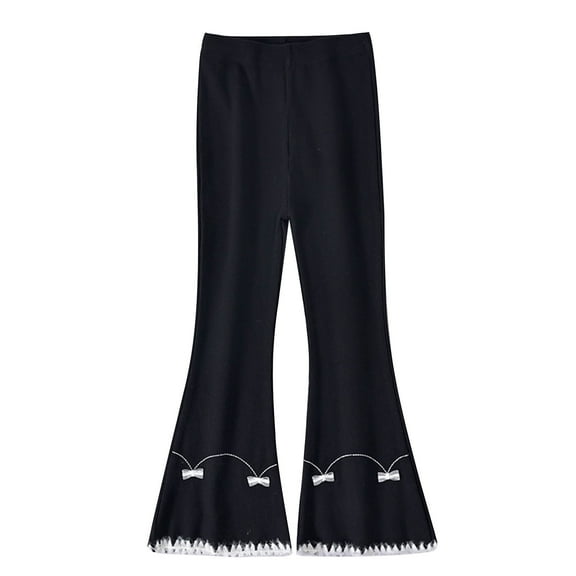 Qingpeng Cotton Flare Leggings for Kids Girls Elastic High Waist Casual Bell Bottoms Yoga Pants