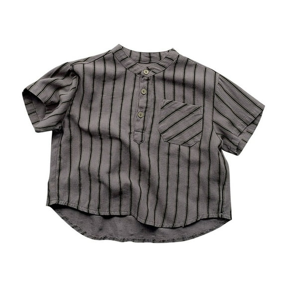 Qingpeng Cotton Shirt for Boys Girls Creneck Short Sleeves Lightweight Stripe Blouse Top