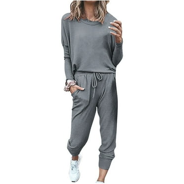 Qingpeng Fall 2 Piece Lounge Outfit for Women Long Sleeve Crewneck Pullover Tops High Waisted Pants Set Tracksuit