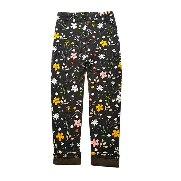 Qingpeng Fleece Lined Leggings for Toddler Boys Girls Cotton Cute Print Casual Elastic Waist Joggers Kids Fall Winter Warm Trousers