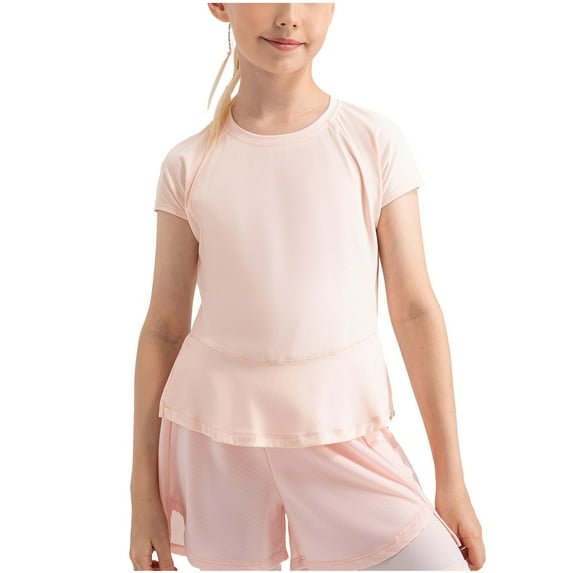 Qingpeng Girls Athletic Shirts Short Sleeve Quick Dry T-Shirt Basic Tee Tops for Kids Teens Sports Activewear Top