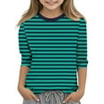 thumbnail image 1 of Qingpeng Girls' Basic Long Sleeve Round Neck Casual Stripe T-Shirt, 1 of 5