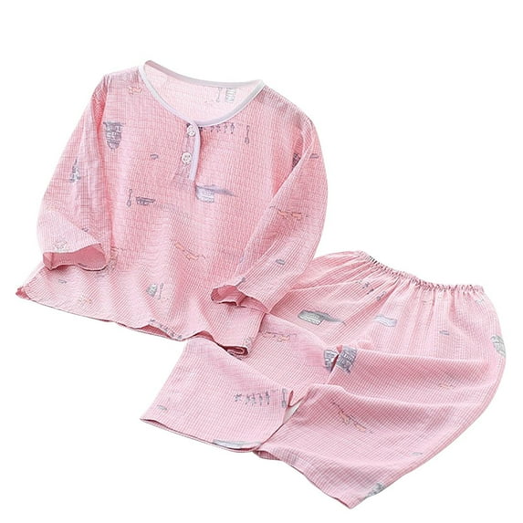 Qingpeng Girls Button Down Sleepwear Crewneck Long Sleeves Top + Trousers 2PCS Pajama Sets Casual Loungewear Outfit