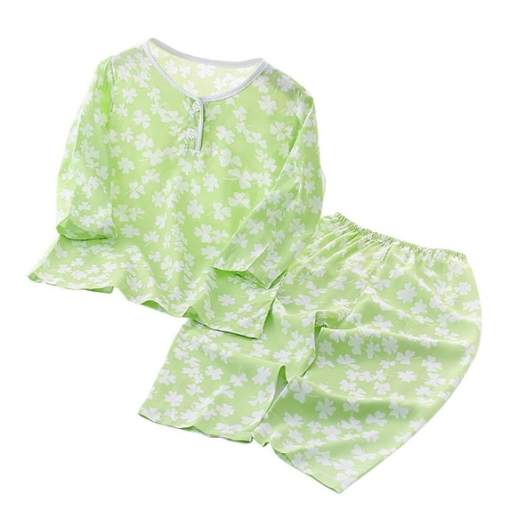 Qingpeng Girls Button Down Sleepwear Crewneck Long Sleeves Top + Trousers 2PCS Pajama Sets Casual Loungewear Outfit