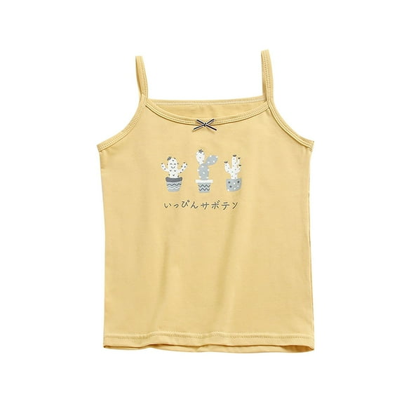 Qingpeng Girls Camisole Kids Cotton Sleeveless Tank Tops Cute Print Undershirts for Gymnastics Dancewear