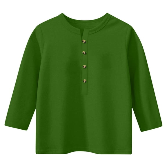 Qingpeng Girls Casual Basic Tee Tops Button V Neck Long Sleeve Solid Pullover