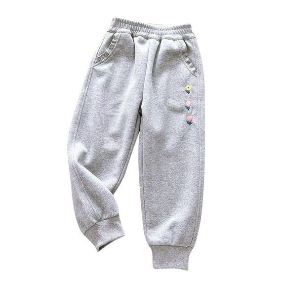 Qingpeng Girls Cotton Sweatpants Drawstring High Waist Wide Leg Sweat Pants Baggy Causal Kids High Waisted Joggers