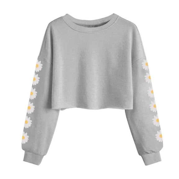 Qingpeng Girls Crop Tops Long Sleeve Daisy Cute Pullover Sweatshirt Kids For 4-13Y