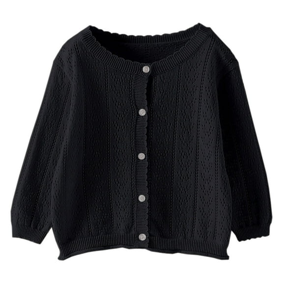 Qingpeng Girls Cropped Sweaters Kids Solid Long Sleeve Cable Knit Button Front Cardigan