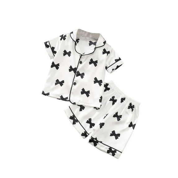 Qingpeng Girls Cute Print Pajamas Set Soft Lightweight Button-Down Top with Shorts 2 Piece Sleepwear for Kids Gifts