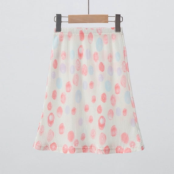 Qingpeng Girls Elastic High Waist Cotton Maxi Skirt Cute Print A-Line Pleated Long Skirts