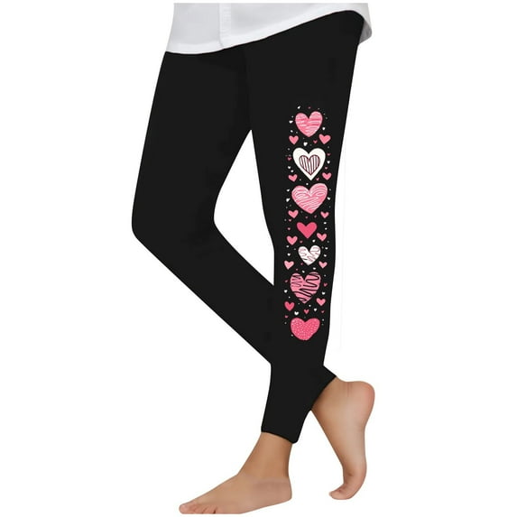 Qingpeng Girls Leggings Toddler Valentine's Day Heart Print Ankle Length Trousers