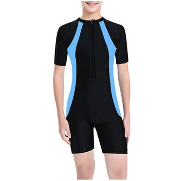 Qingpeng Girls Long Sleeve Rash Guard Swimsuits Zipper Bathing Suits