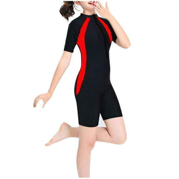 Qingpeng Girls Long Sleeve Rash Guard Swimsuits Zipper Bathing Suits