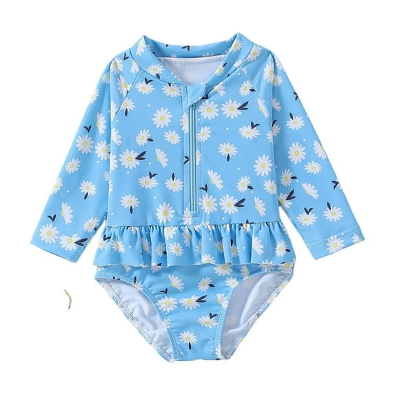 Qingpeng Girls Long Sleeve Swimsuits One Piece Rash Guard Bathing Suit with Ruffle Butt