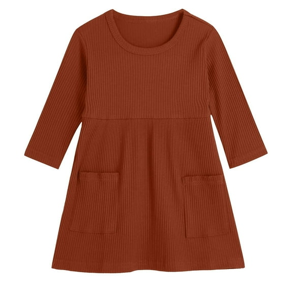 Qingpeng Girls Long Sleeve T-Shirt Cotton Dresses Kids Fall A-Line Crewneck Dresses 2-6 Years