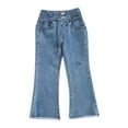 thumbnail image 1 of Qingpeng Girls Simple Jeans, 2-10T Elastic Band High Stretch Flared Denim Pants, 1 of 7