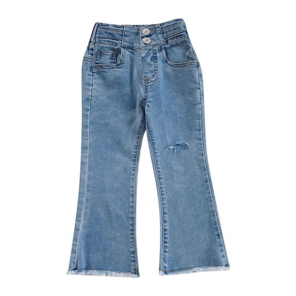 Qingpeng Girls Simple Jeans, 2-10T Elastic Band High Stretch Flared Denim Pants