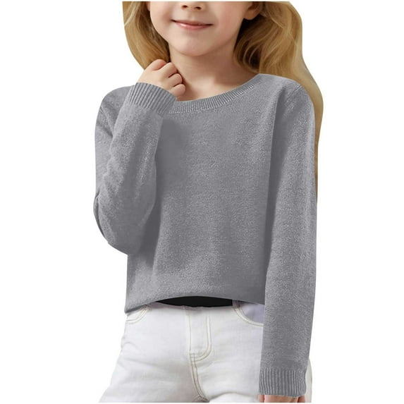 Qingpeng Girls Sweaters Kids Long Sleeve Crewneck Fall Knit Tops Cute Solid Casual Pullover