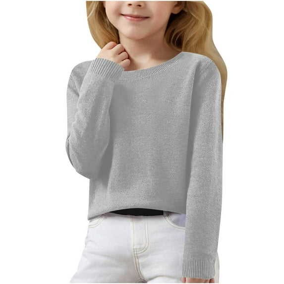 Qingpeng Girls Sweaters Kids Long Sleeve Crewneck Fall Knit Tops Cute Solid Casual Pullover