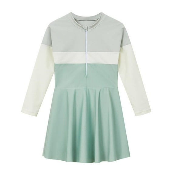 Qingpeng Girls Swimsuit Kids Girls Long Sleeve Rash Guard One Pieces Bathing Suit 2-12Y