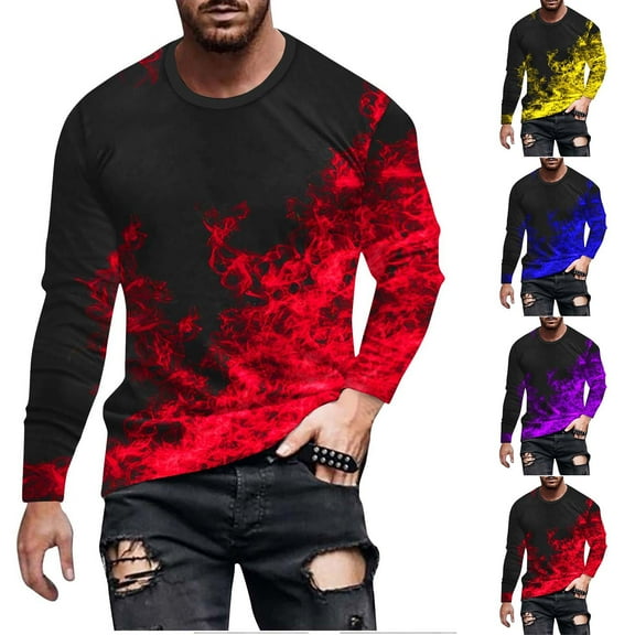 Qingpeng Graphic Tshirts Shirts for Men Long Sleeve Crewneck Shirt Casual Pullover Clothes
