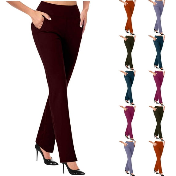 Qingpeng High Waist Pull-On Pants for Women Tummy Control Pants for Work Business Casual Office Trousers with Pockets