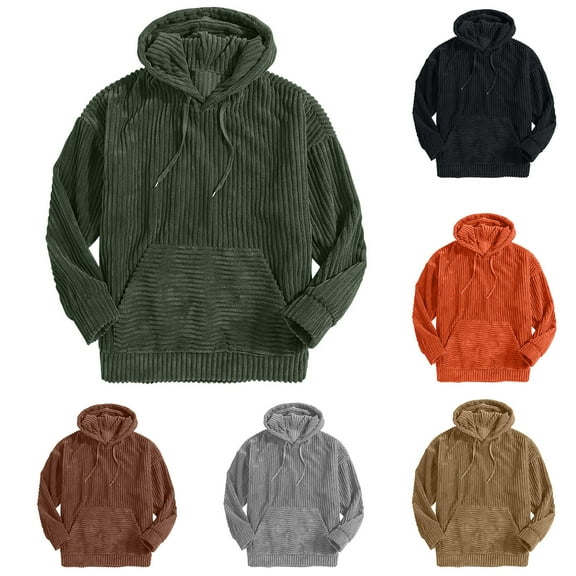 Qingpeng Hoodies for Men, Fall Winter Long Sleeve Patchwork Hooded Sweatshirt Drawstring Casual Pullover Sweater